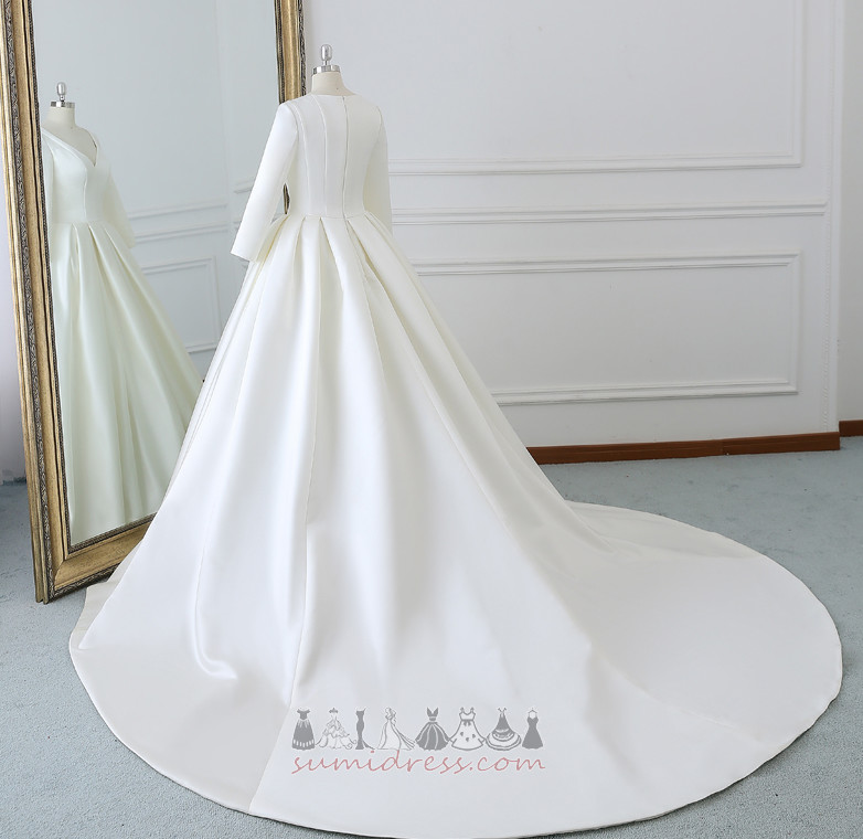 Vestir de casamento Cetim Ao ar livre Elegante Drapeado Manga comprida Formato A