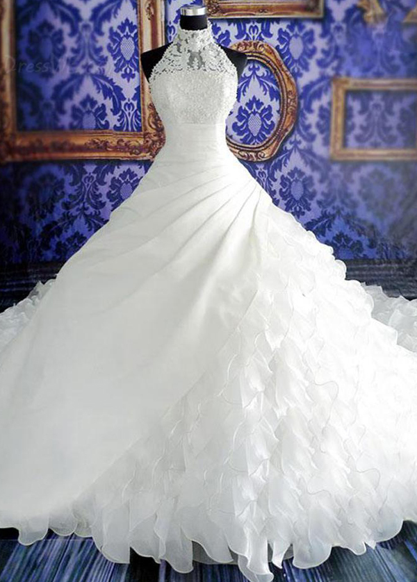 Vestir de casamento Gola alta Applique Igreja Vestidos princesa Formal Zíper