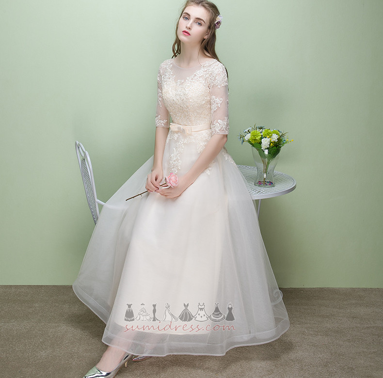 Vestir de casamento Renda Renda Natural Zíper Comprimento do chá Sobreposição de renda