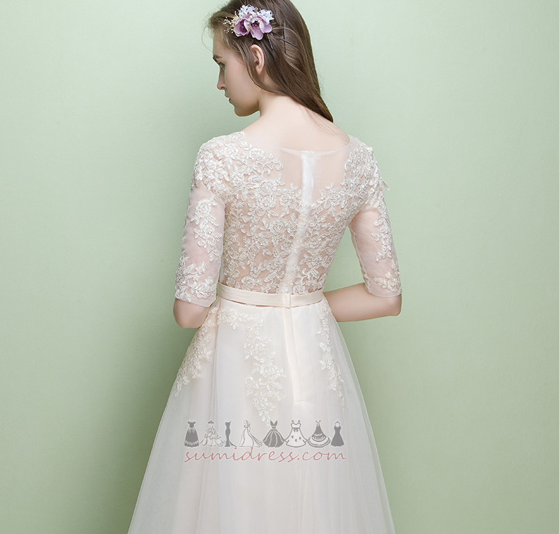 Vestir de casamento Renda Renda Natural Zíper Comprimento do chá Sobreposição de renda