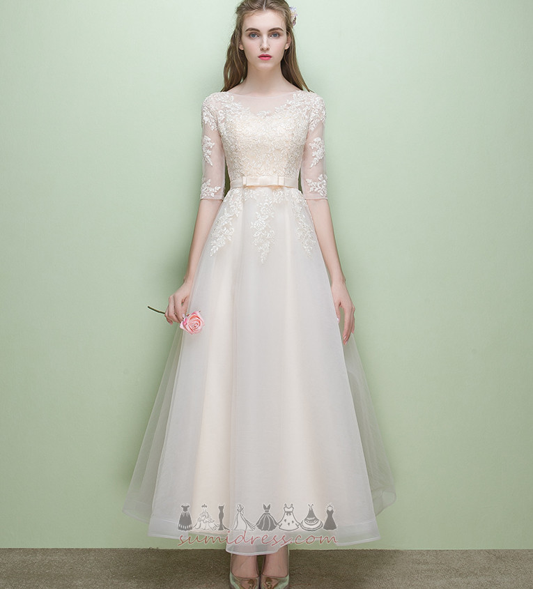 Vestir de casamento Renda Renda Natural Zíper Comprimento do chá Sobreposição de renda