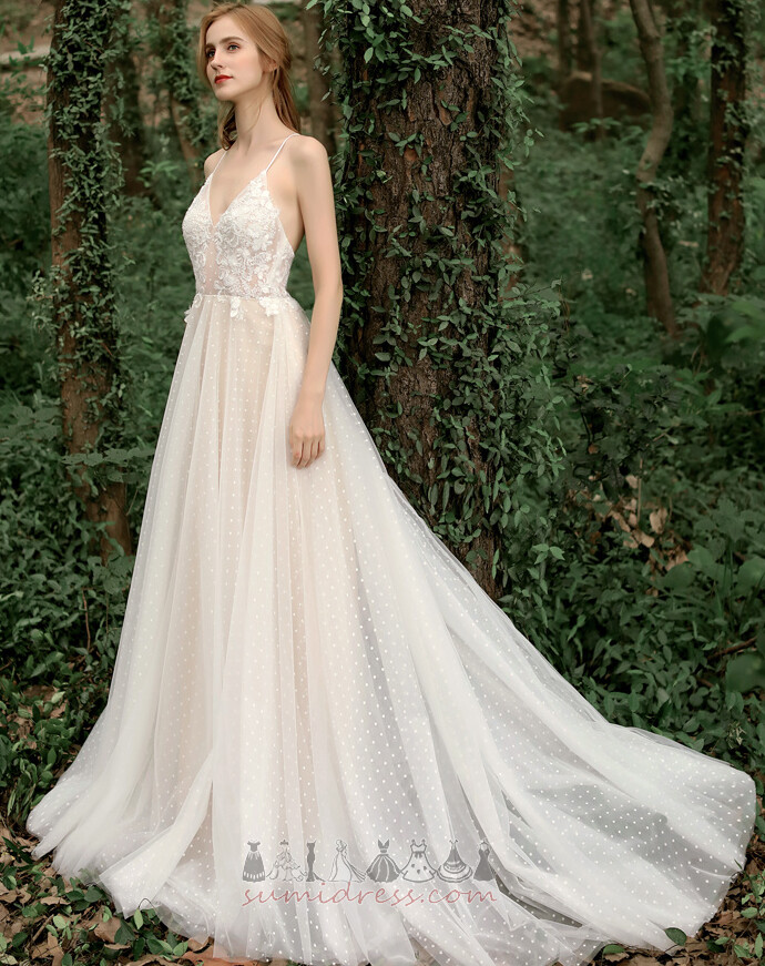 Vestito da sposa Lace Coperta Applique Eleganti Naturale Triangolo invertito Shiena Sheer