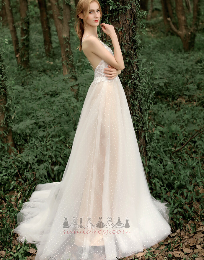 Vestito da sposa Lace Coperta Applique Eleganti Naturale Triangolo invertito Shiena Sheer