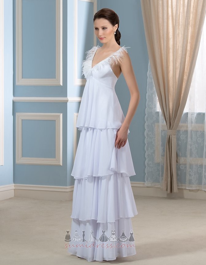 Vestito da sposa Spiaggia Eleganti Strascico spazzata Piume Impero lunghezza del piano