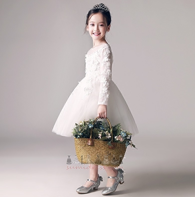 Vidutinis Nėriniai Oficialus Brangakmenis Ilgomis rankovėmis Gėlių mergaitė sijonas