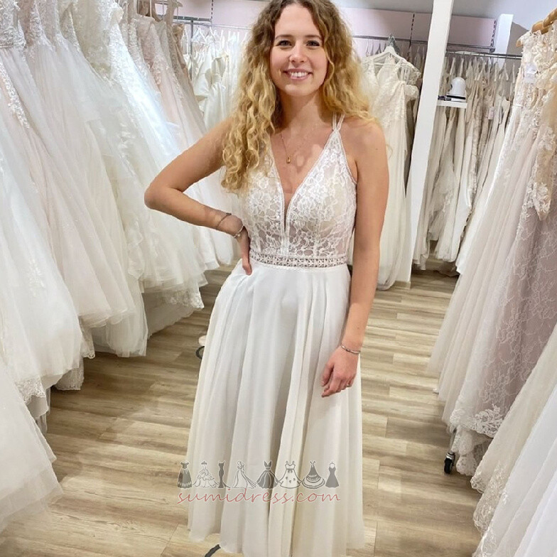 Vienkārša Tējas garums V kakla Uzklāja Vidējs Šifons Kāzu kleita