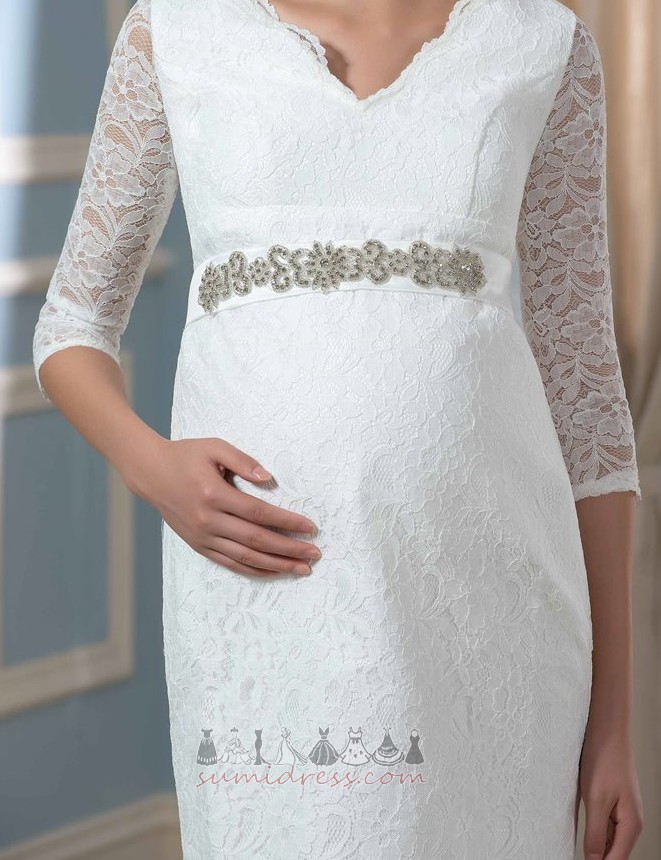 Vintage A-Line Knee Length Maternity Illusion Sleeves Lace Wedding Dress