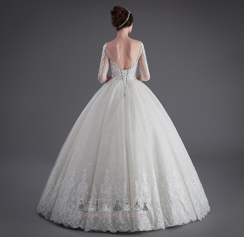 вишивка Три чверті рукава на відкритому повітрі падати природні Талія лінія Весільна сукня