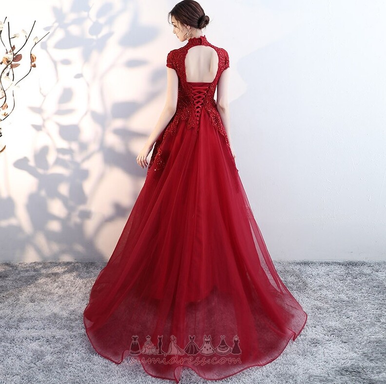 вечерние платье A-линия Природные Талия формальный Аппликации Кружевной оверлея Высокая шея