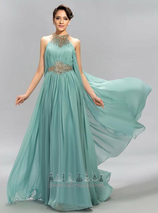 вечерние платье шифон Природные Талия Молния вверх драгоценность элегантный A-линия