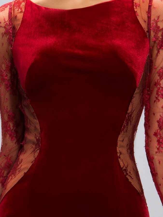 вечернее платье Молния вверх Длина пола развертки поезд элегантный русалка Кружевной оверлея