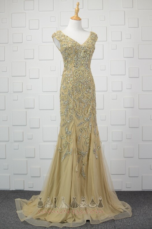 вечернее платье Природные Талия V-образным вырезом средний Без рукавов развертки поезд