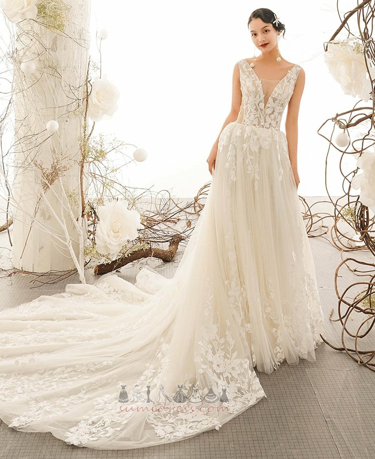 Voile Fall Chic Lace Overlay Court Train Beach Wedding Dress