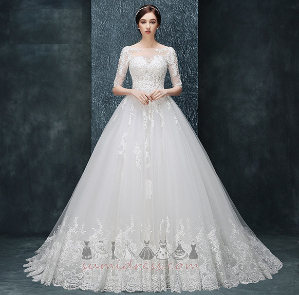 Voile Long Lace Overlay Natural Waist A-Line Lace Wedding gown