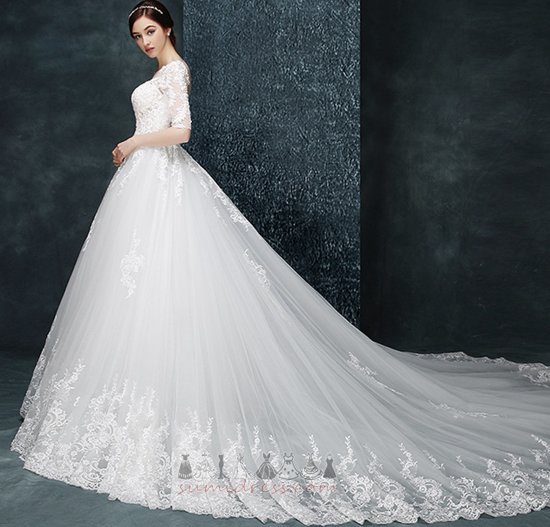 Voile Long Lace Overlay Natural Waist A-Line Lace Wedding gown
