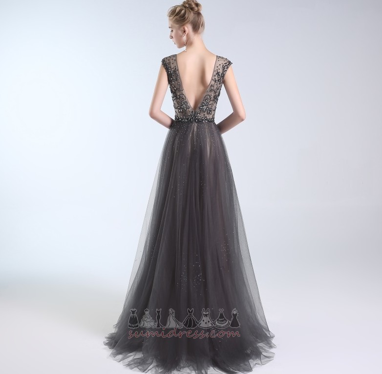 выпускного вечера юбки A-линия драгоценностями лиф V-образным вырезом элегантный банкет