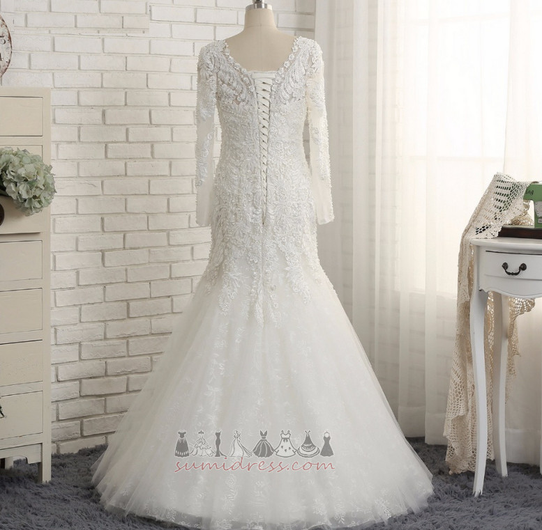 Watteau-släp Tyll Golv-längd Sommar V-ringning Medium Bröllopsklänning