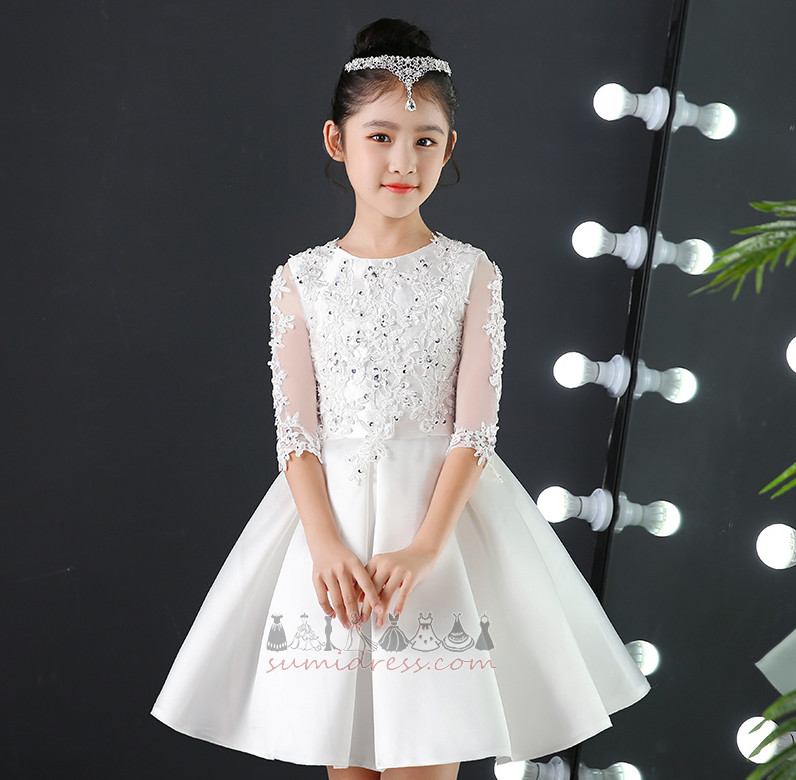 Wedding A-Line Jewel Lace Long Sleeves Zipper Up Flower Girl Dress