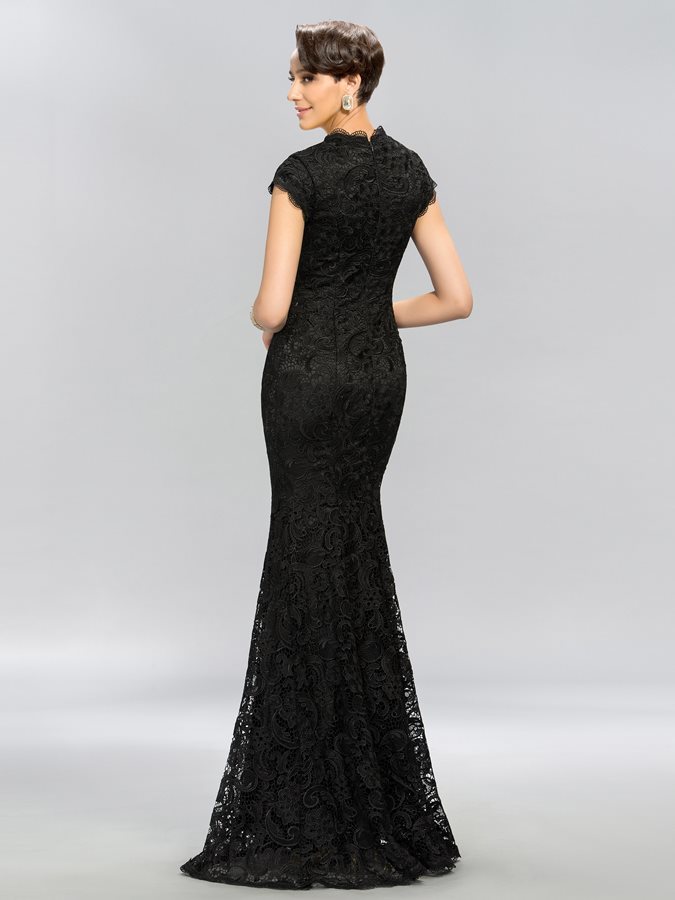 Wedding Lace Formal Natural Waist Lace Short Sleeves Evening gown