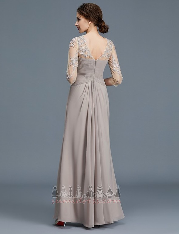 Wedding Zipper Up Natural Waist Jewel Illusion Sleeves A-Line Mother Dress