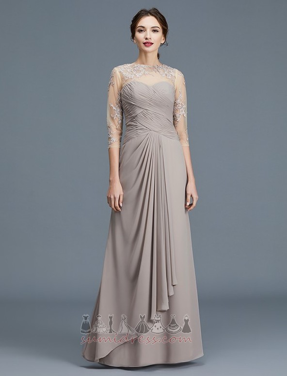 Wedding Zipper Up Natural Waist Jewel Illusion Sleeves A-Line Mother Dress