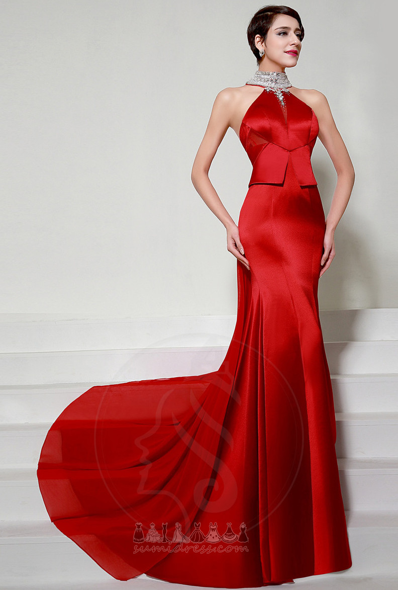 Winter Formal High Neck Sweep Train Mid Back A-Line Evening Dress