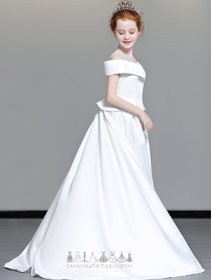 With Pants Off Shoulder A-Line Capped Sleeves Natural Waist Satin Flower Girl Dress