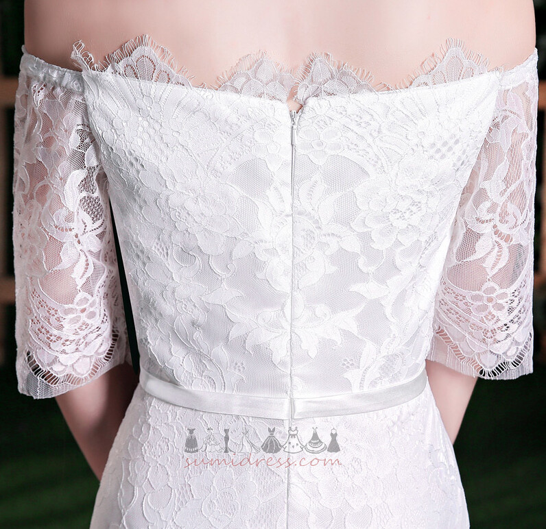 З плеча русалка Елегантний короткі рукави літо Мереживо Overlay Весільна сукня