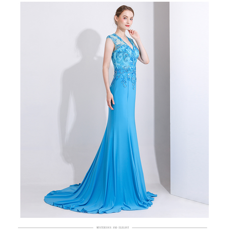 Zamést vlak Lištování Tenká Bez rukávů Sheer Zpět V-Neck Večerní šaty