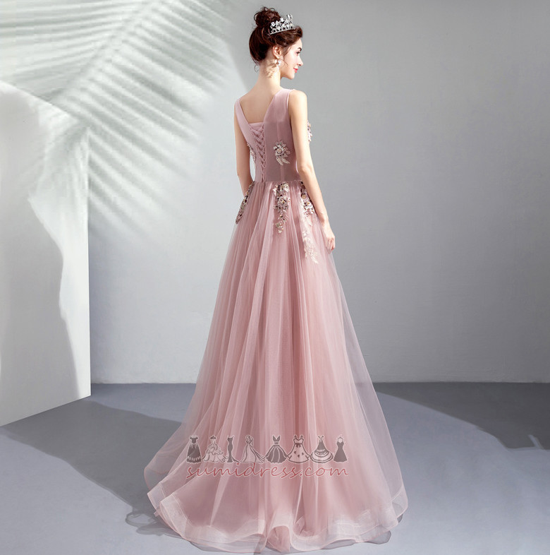 Zarif Boncuk Bağcıklı Kat uzunluğu Dantel kaplaması Süpürme tren Gece elbisesi