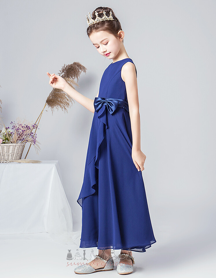 Zarif Doğal belden Kat uzunluğu Yay Orta Şifon Çiçek kız elbise