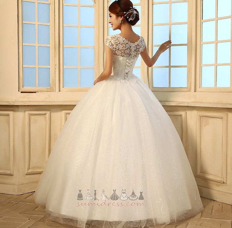 зима коштовність Босоніжки лінія довжина підлоги короткі рукави Весільна сукня