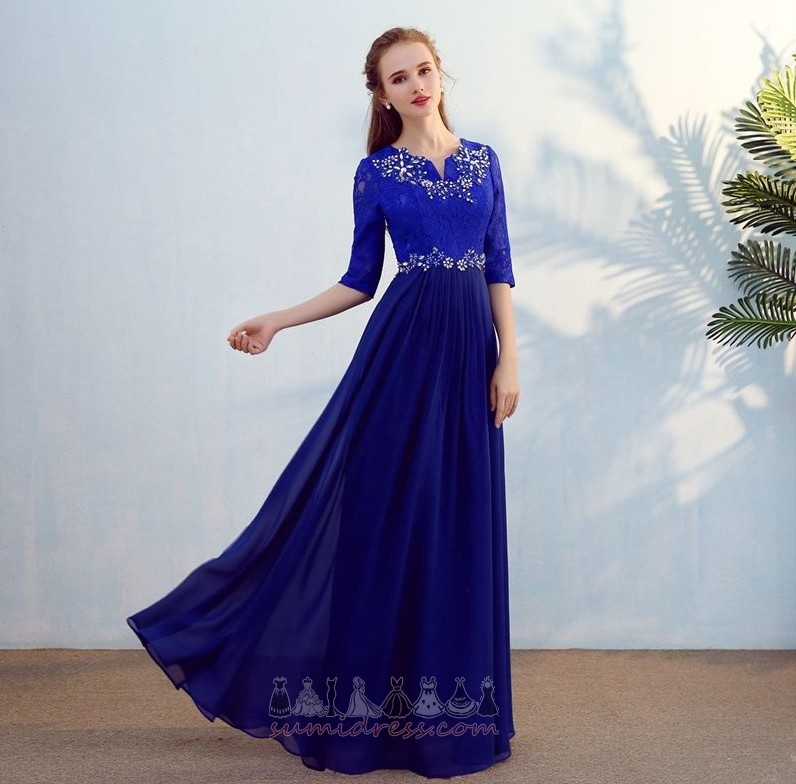 Zipper 3/4 Length Sleeves Party Notched Draped Lace Evening Dress
