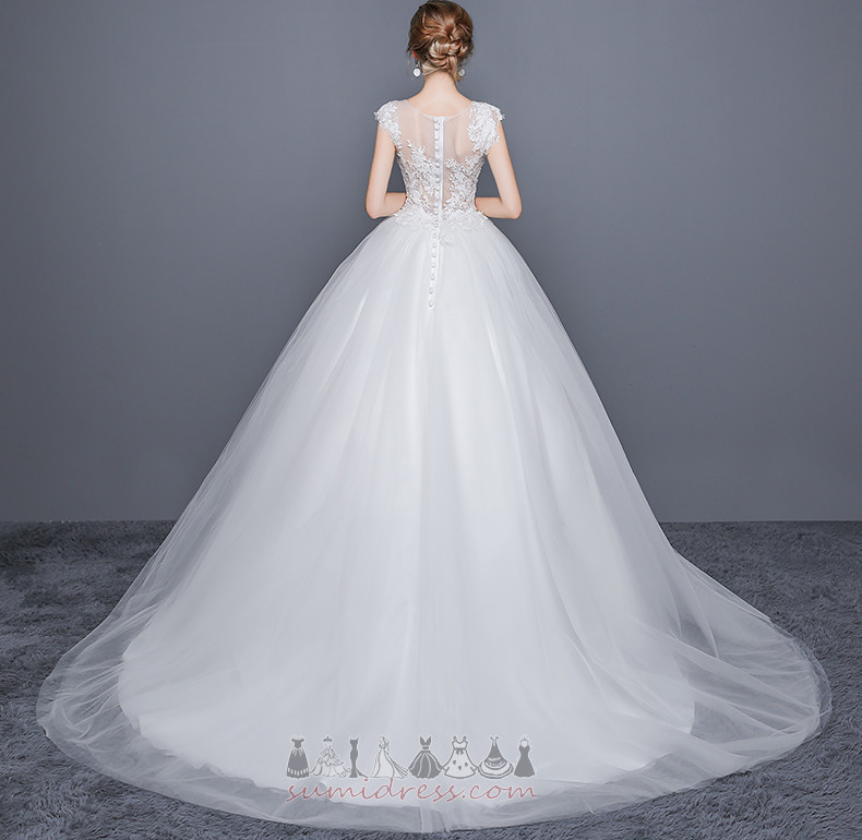 Zipper Beach Applique Short Sleeves Natural Waist A-Line Wedding Dress