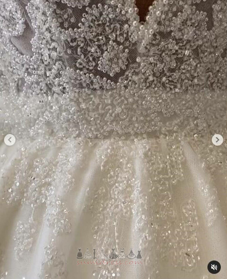 Zipper Beaded Belt Natural Waist Formal V-Neck Deep v-Neck Wedding Dress