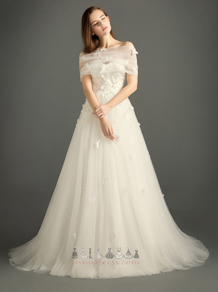 Zipper Elegant Accented Bow Tulle Floor Length Summer Wedding Dress