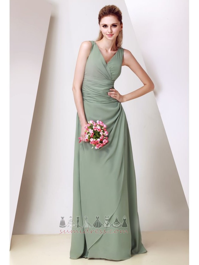 Zipper Floor Length Fall Pleated A-Line Chiffon Bridesmaid Dress
