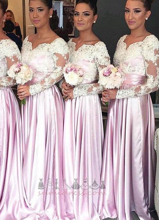 Zipper Long A-Line Formal Natural Waist Sweep Train Bridesmaid Dress
