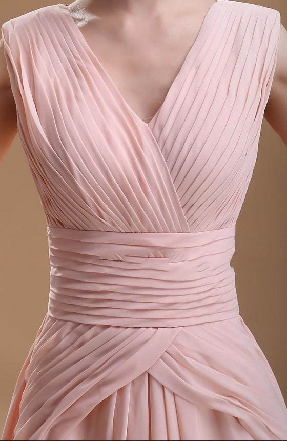 Zipper Up A-Line Elegant V-Neck Ball Chiffon Evening Dress