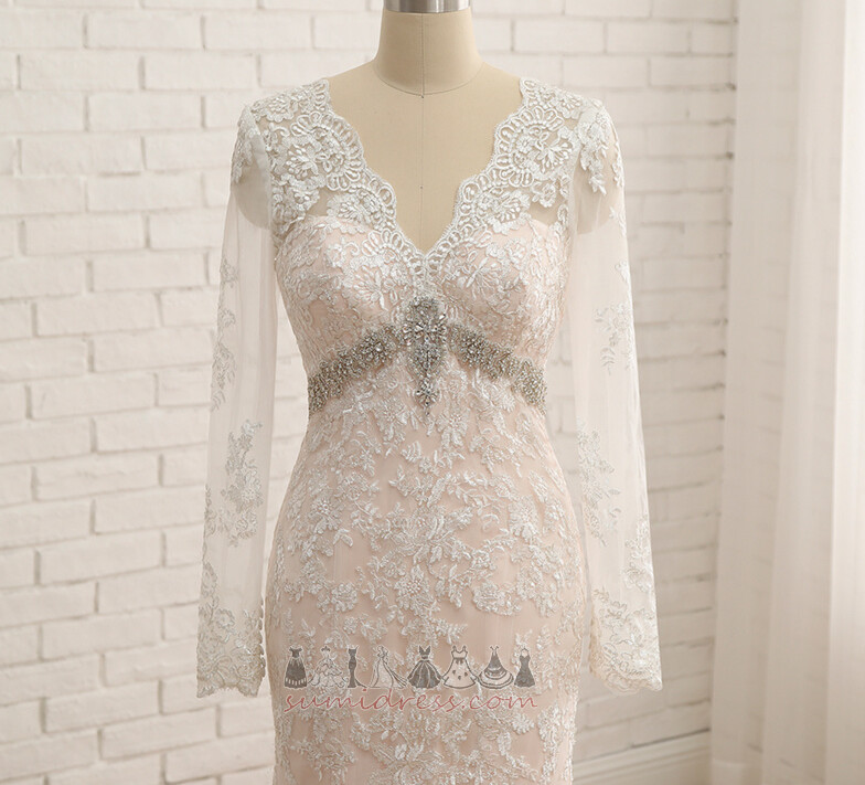 Zipper Up Empire Floor Length Beaded Belt Vintage Natural Waist Wedding Dress