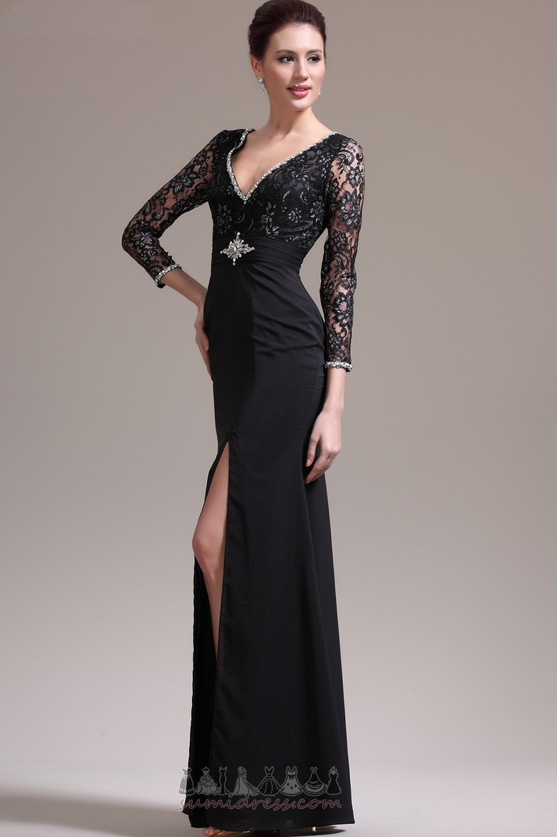 Zipper Up Floor Length A-Line V-Neck Inverted Triangle Lace Evening Dress
