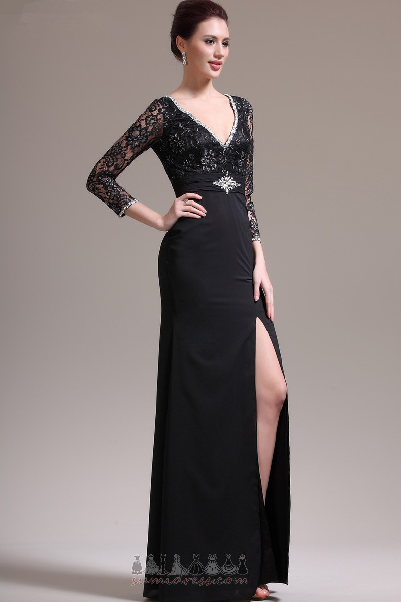 Zipper Up Floor Length A-Line V-Neck Inverted Triangle Lace Evening Dress