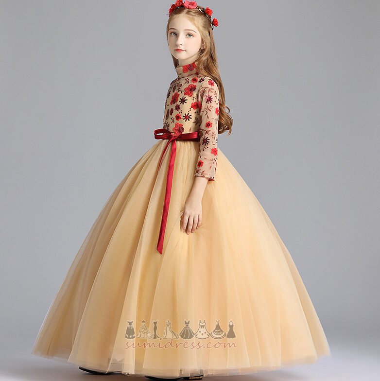 Zipper Up Illusion Sleeves Ankle Length Formal Show/Performance Flower Girl Dress