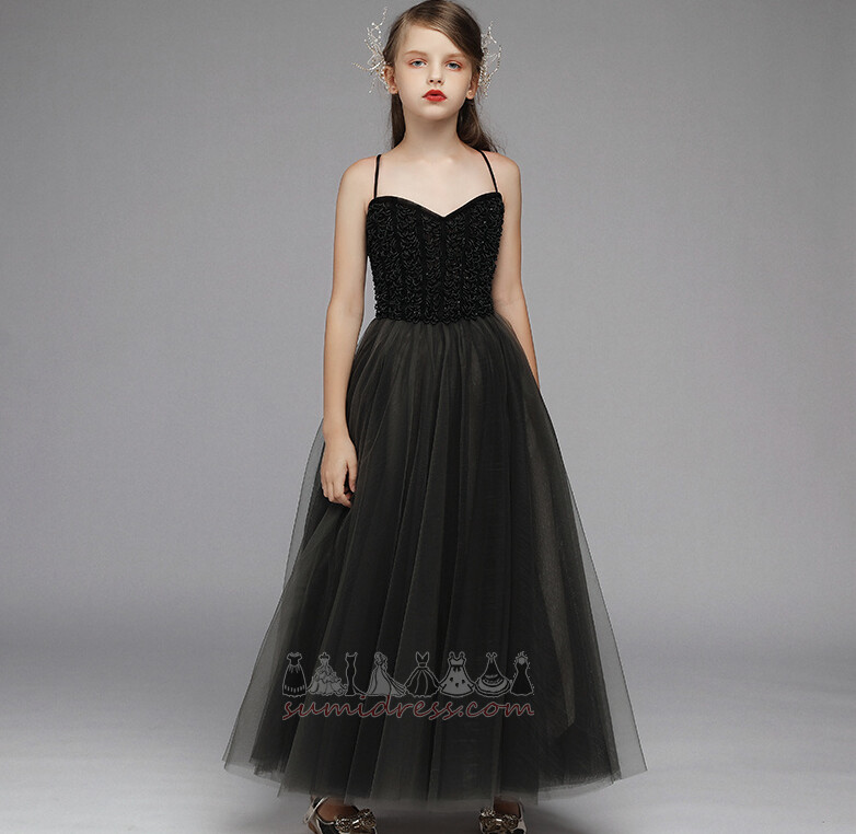 Zipper Up Jewel Bodice Floor Length A-Line Summer Tulle Flower Girl Dress