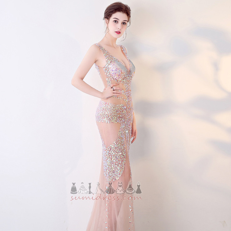 Zipper Up Jewel Bodice Pear Beading Starry Elegant Prom Dress