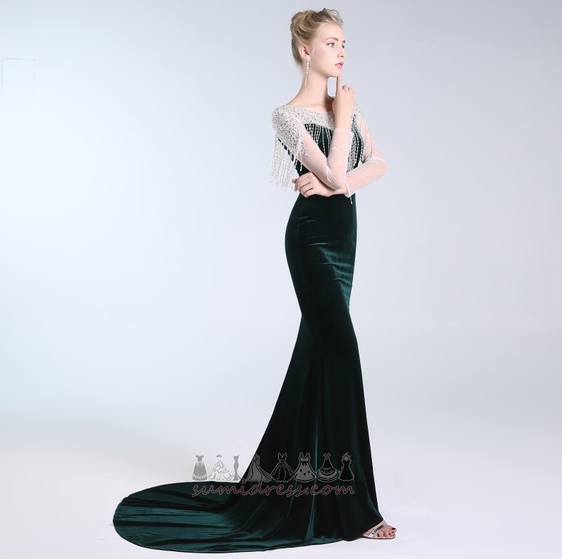 Zipper Up Long Illusion Sleeves Jewel Jewel Bodice Winter Evening Dress