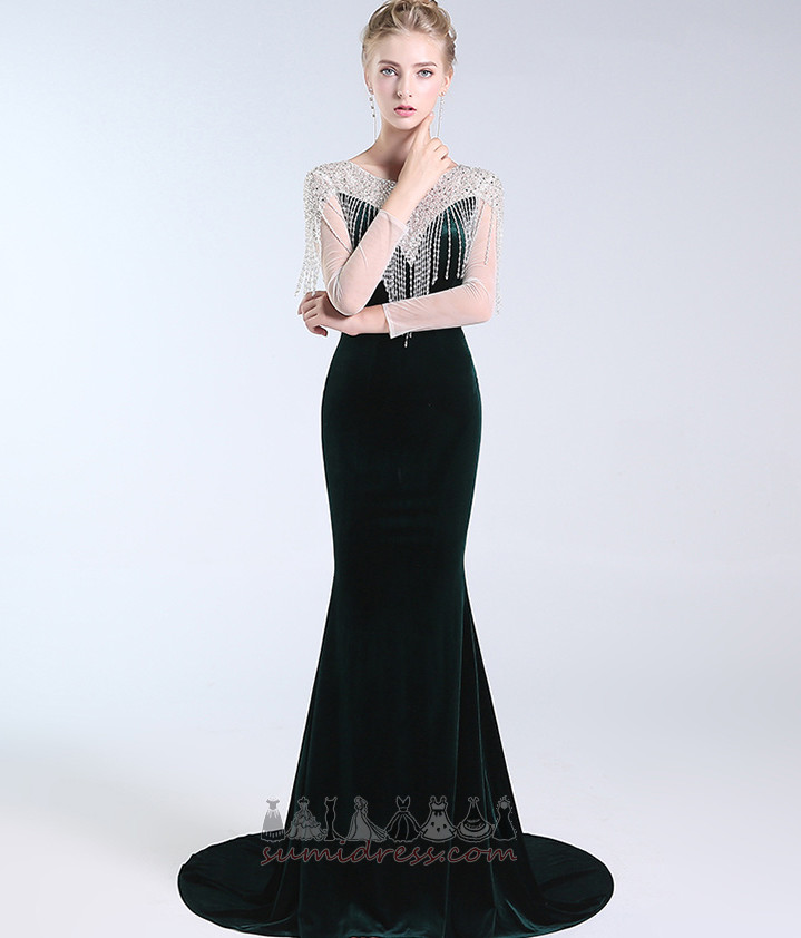 Zipper Up Long Illusion Sleeves Jewel Jewel Bodice Winter Evening Dress