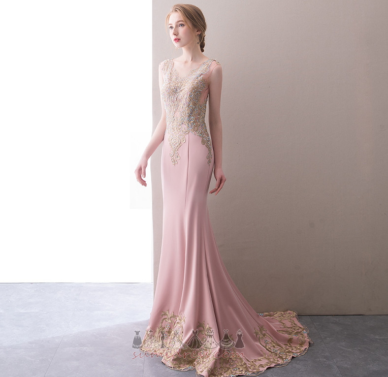 Zipper Up Long Sweep Train Lace Overlay Natural Waist Elegant Evening gown
