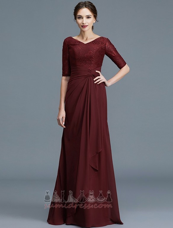 Zipper Up Natural Waist Lace Overlay V-Neck Half Sleeves Medium The mother of the bride Dress