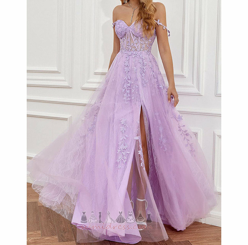 Zipper Up Off Shoulder Elegant Summer Floor Length A-Line Prom Dress